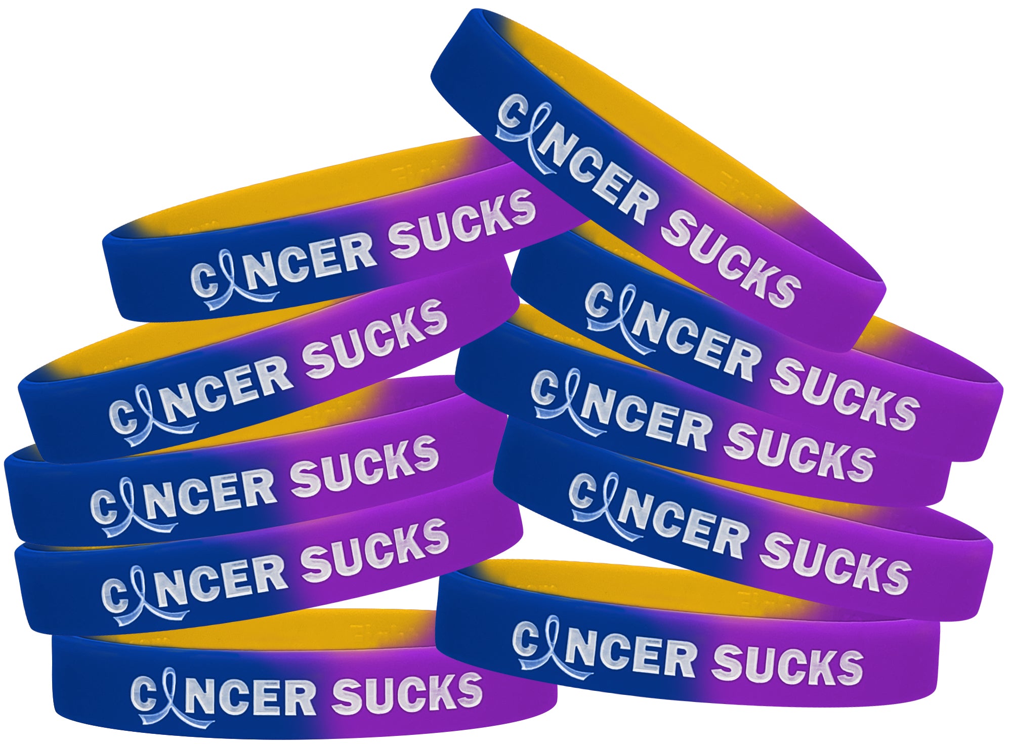 Cancer Sucks Silicone Wristband - Blue/Purple/Yellow