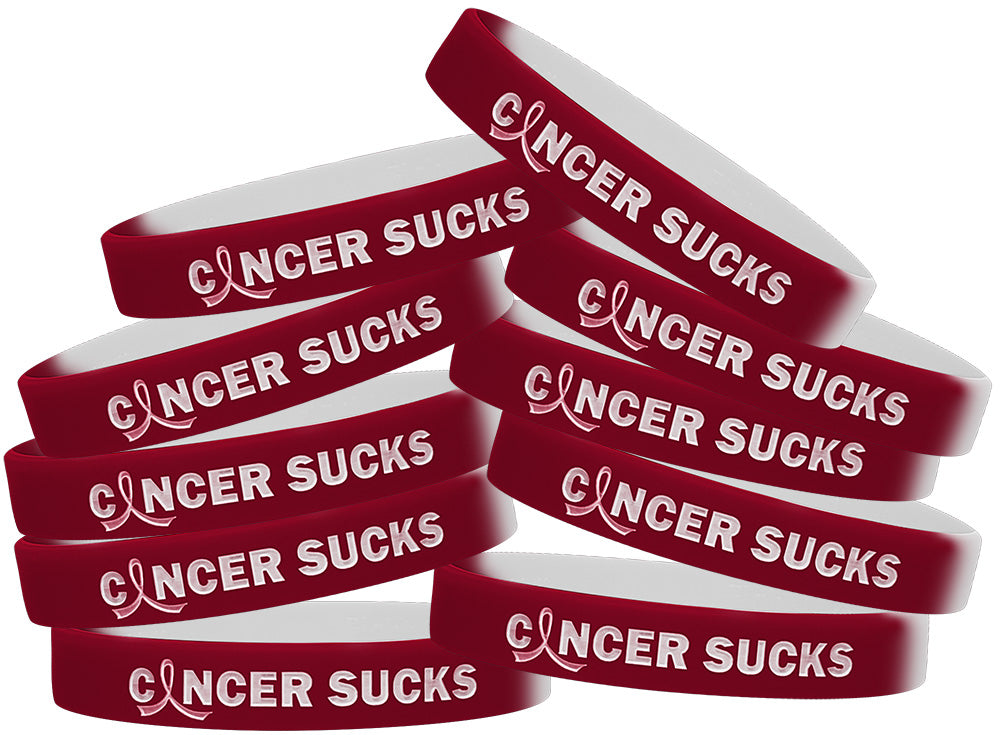 Cancer Sucks Silicone Wristband - Burgundy/White