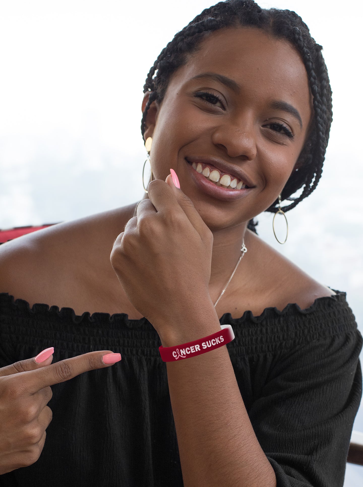 Cancer Sucks Silicone Wristband - Burgundy/White