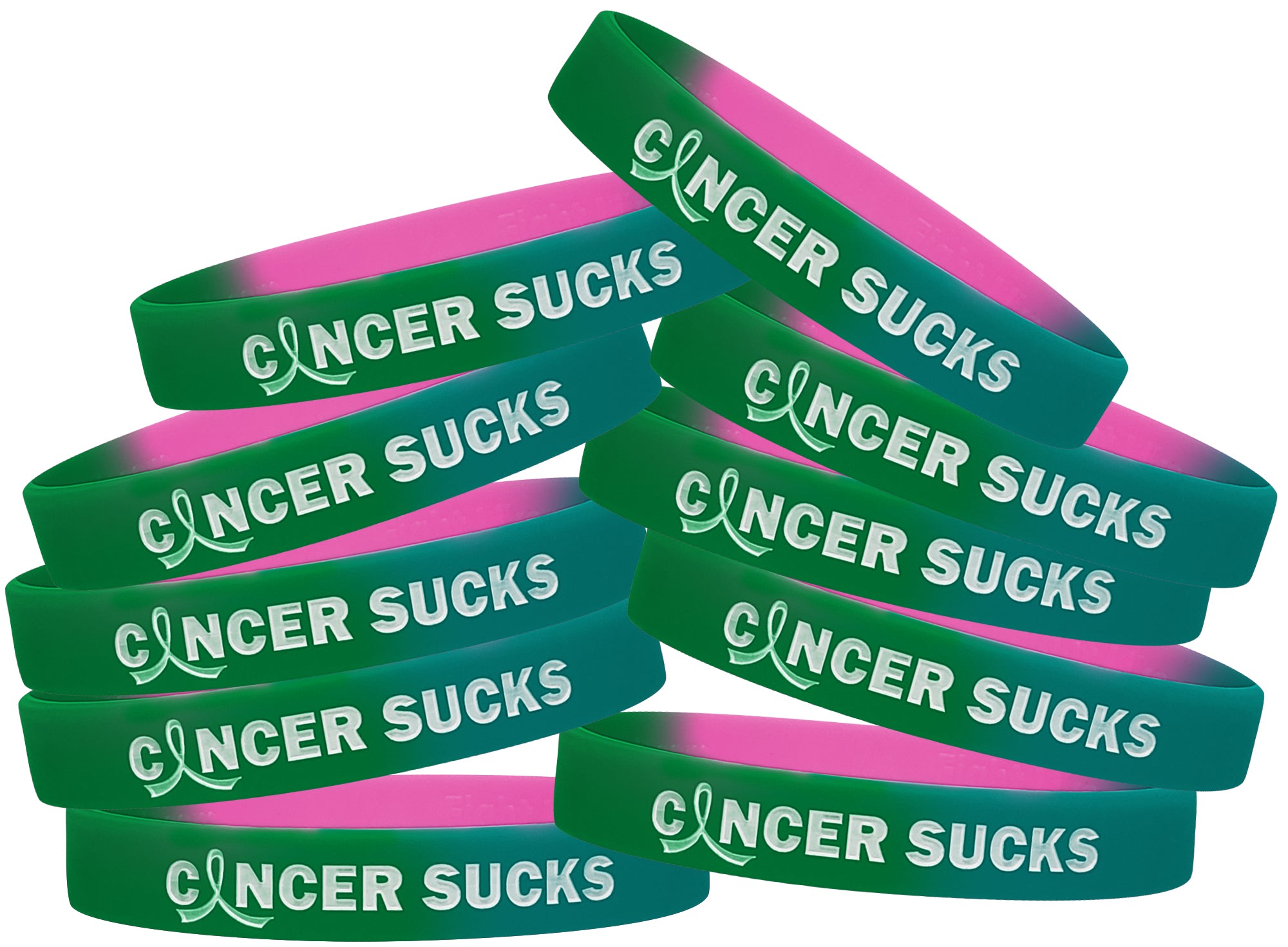 Cancer Sucks Silicone Wristband - Pink/Teal/Green