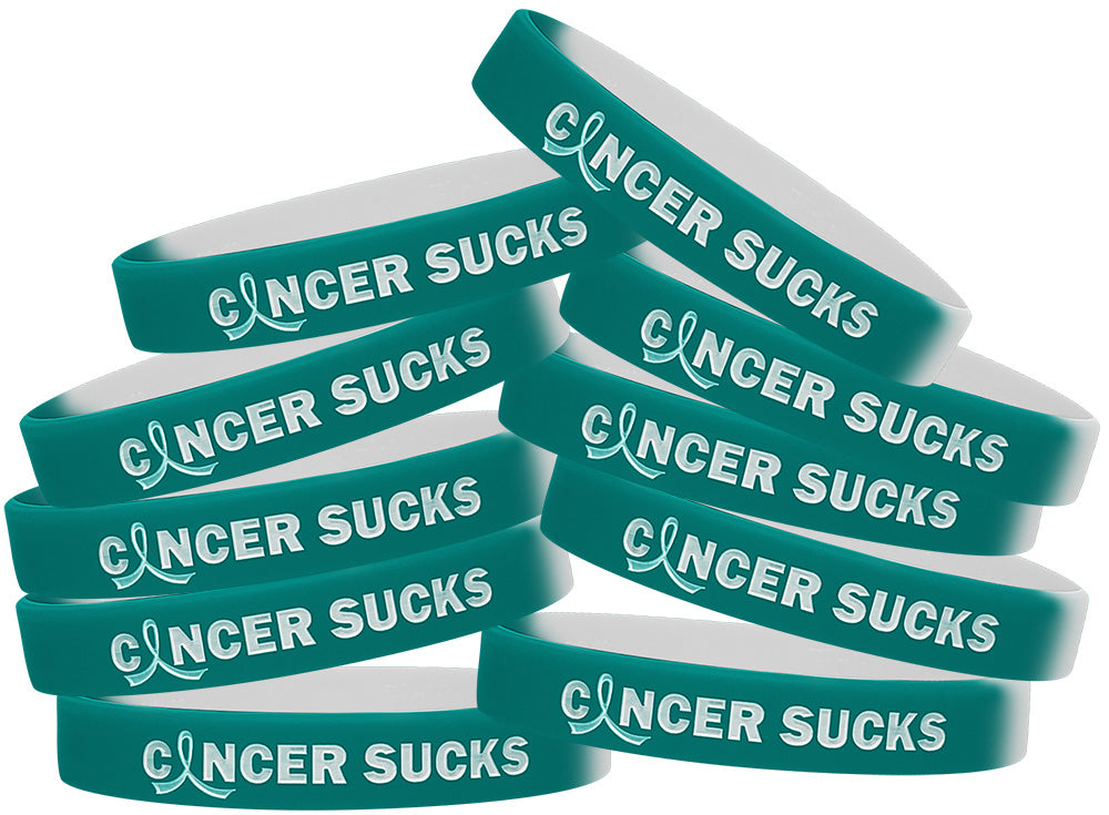 Cancer Sucks Silicone Wristband - Teal/White