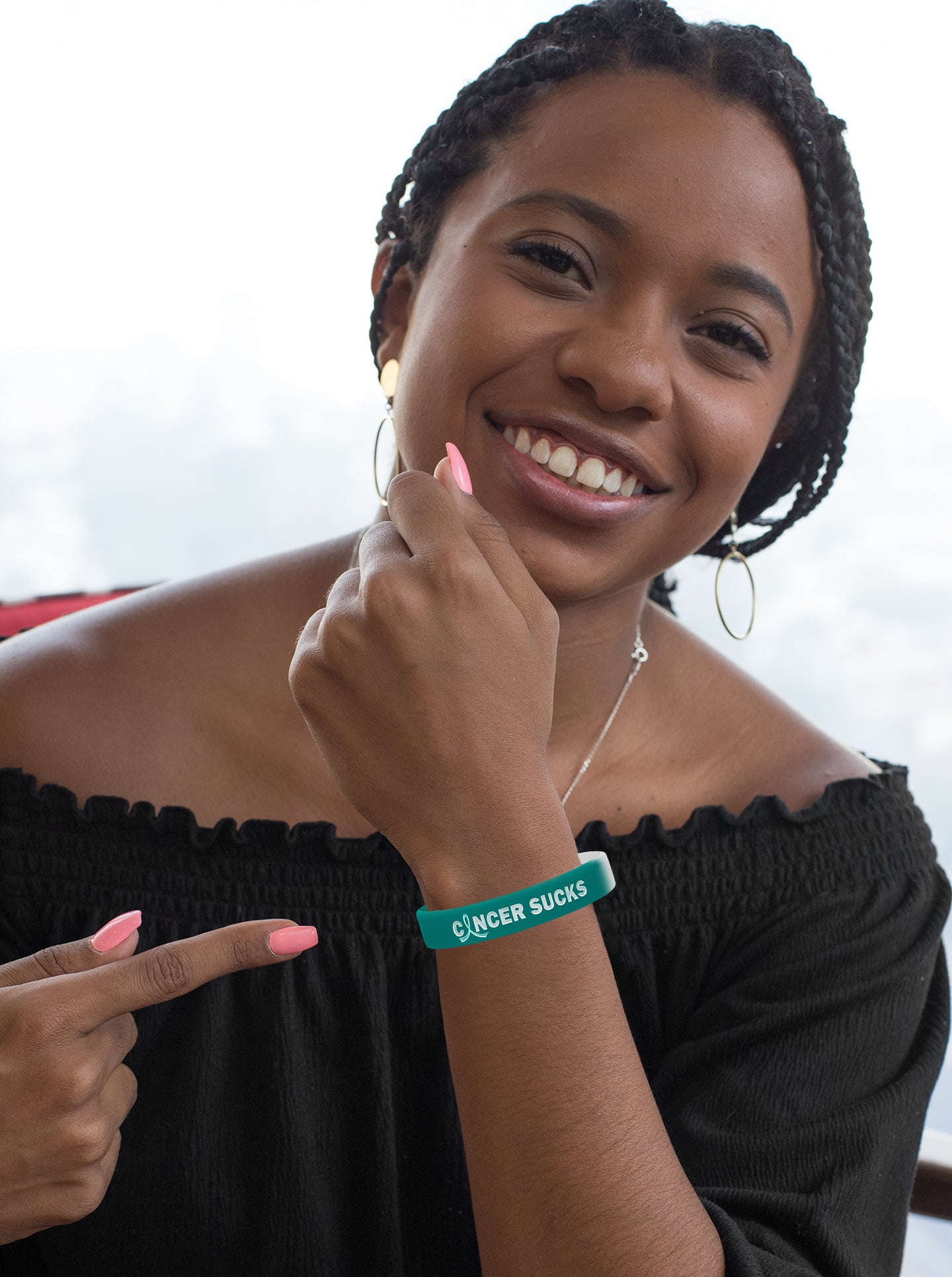 Cancer Sucks Silicone Wristband - Teal/White