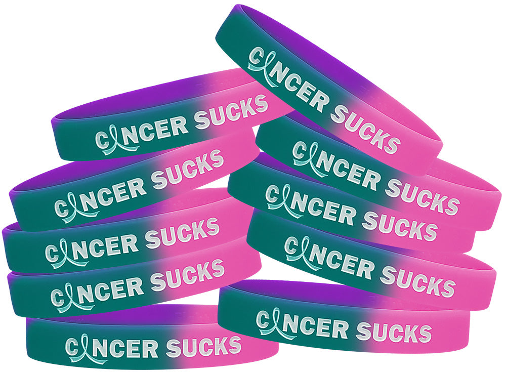 Cancer Sucks Silicone Wristband - Teal/Purple/Pink