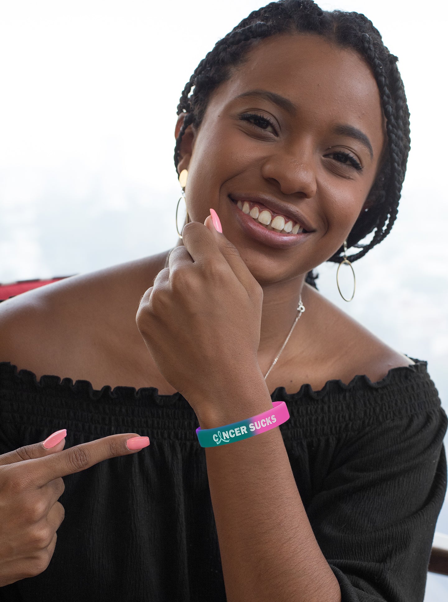 Cancer Sucks Silicone Wristband - Teal/Purple/Pink