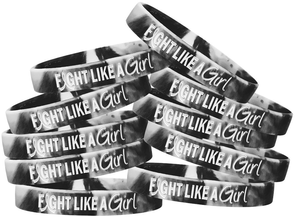 Fight Like a Girl Hybrid Silicone Wristband - Black/White Swirl