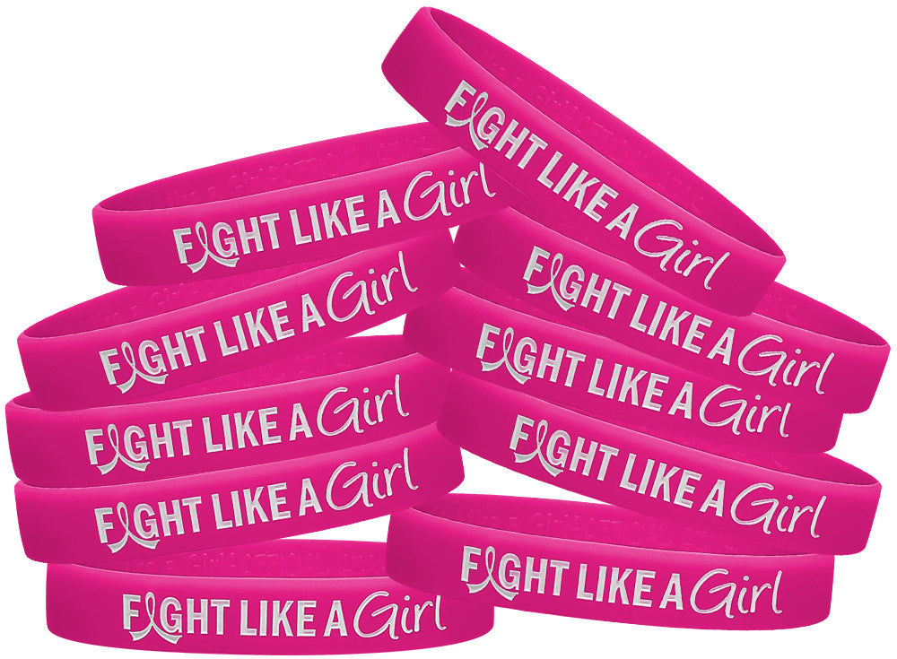 Fight Like a Girl Hybrid Silicone Wristband - Hot Pink