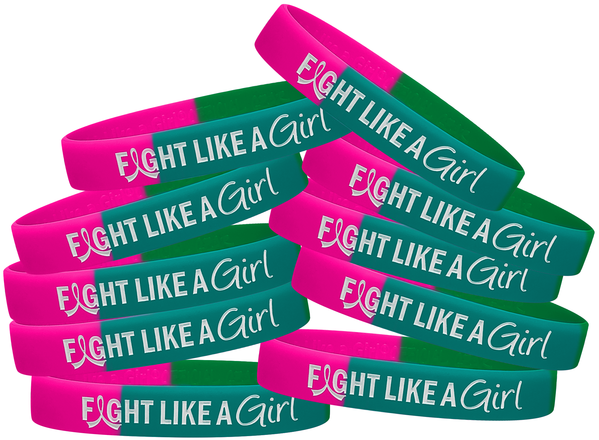 Fight Like a Girl Hybrid Silicone Wristband - Pink/Teal/Green