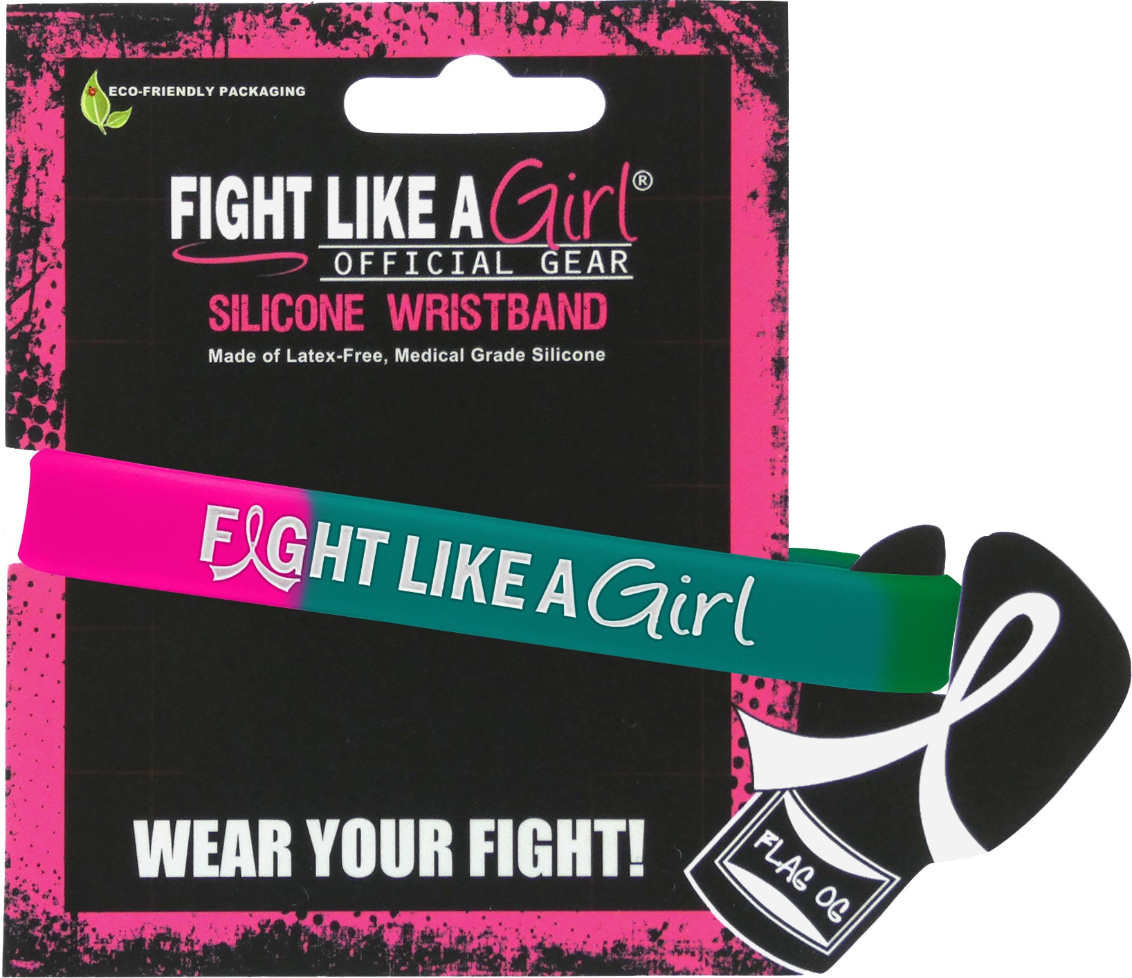 Fight Like a Girl Hybrid Silicone Wristband - Pink/Teal/Green