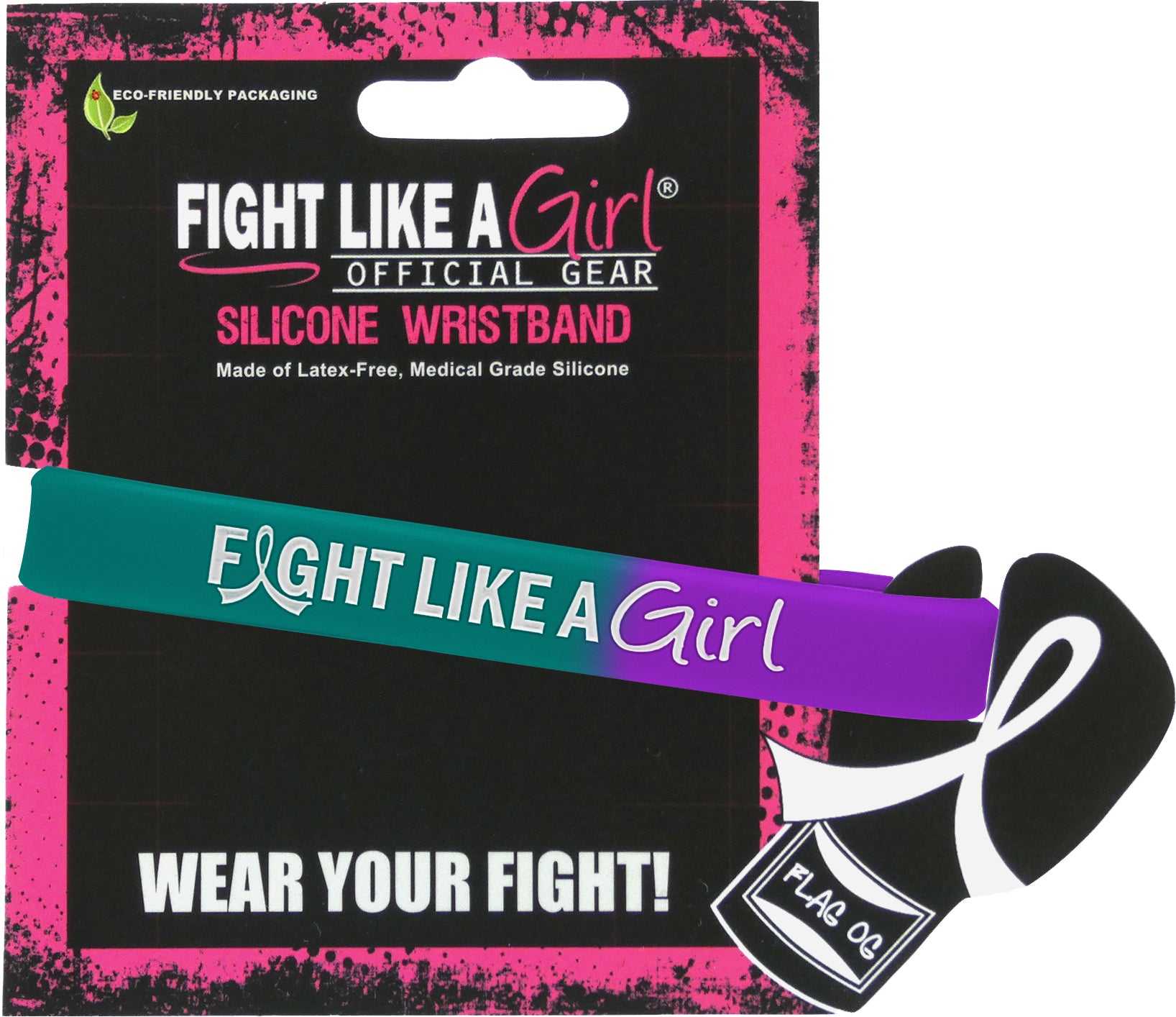 Fight Like a Girl Hybrid Silicone Wristband - Teal/Purple/Pink