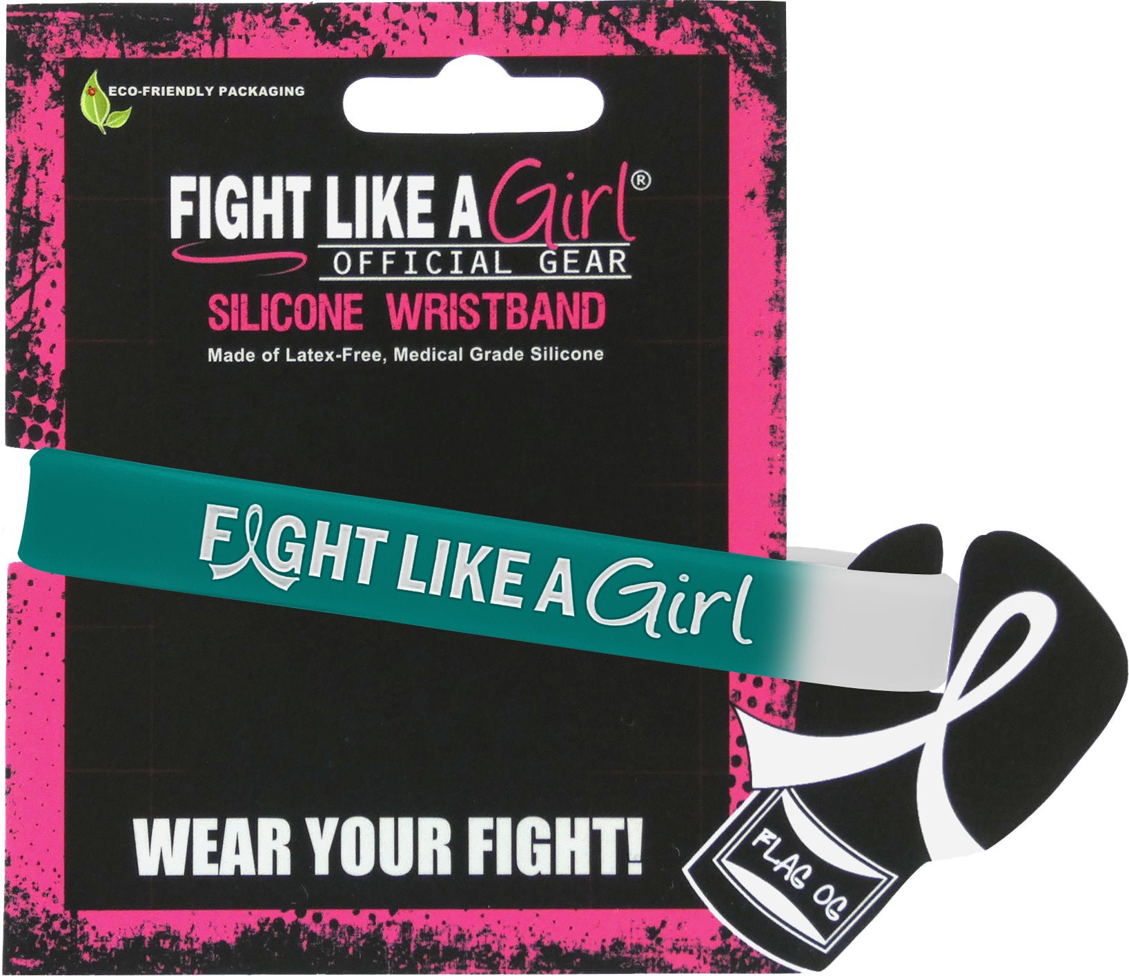 Fight Like a Girl Hybrid Silicone Wristband - Teal/White
