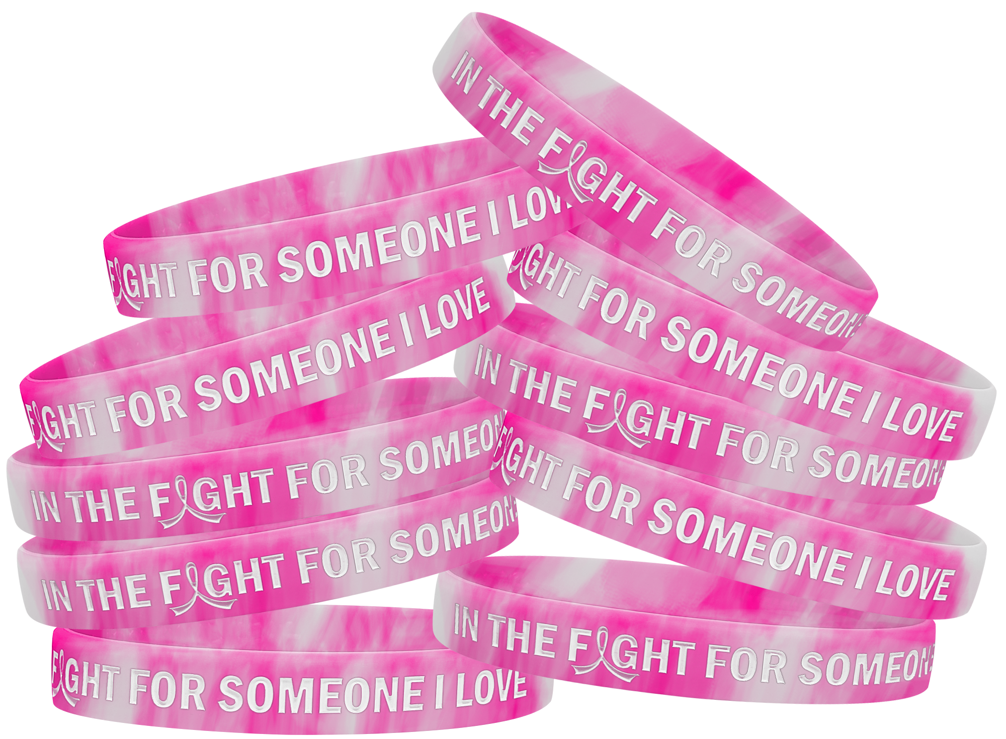 In the Fight for Someone I Love Silicone Wristband - Pink & White Swirl