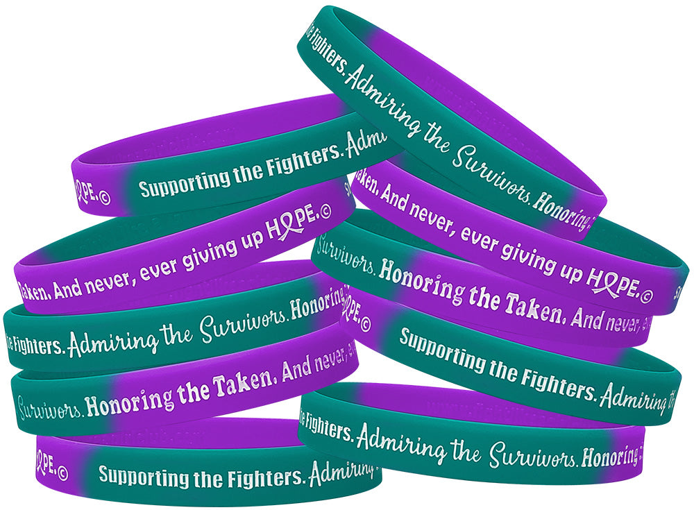 Supporting Admiring Honoring Silicone Wristband - Teal/Purple