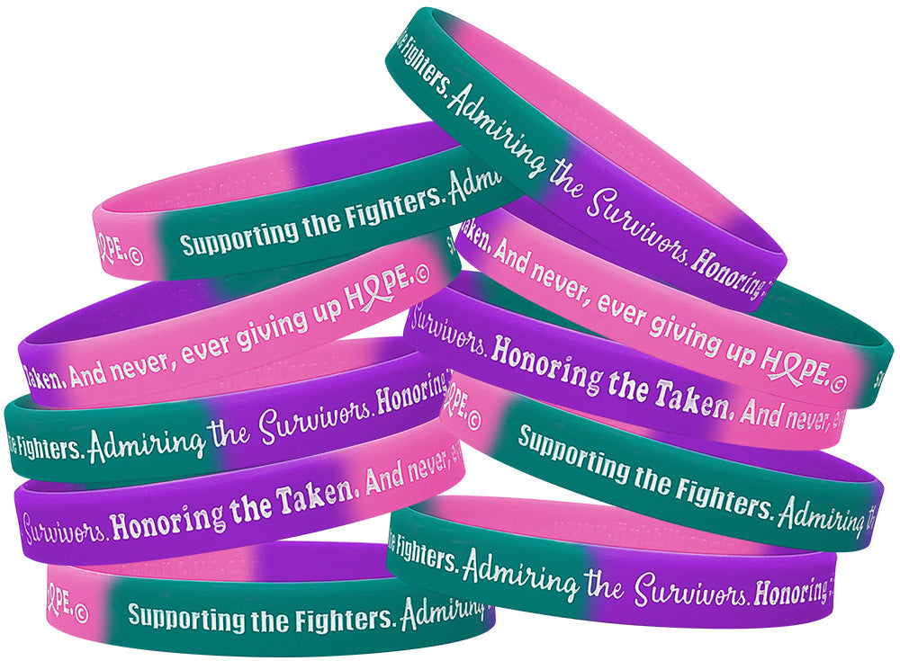 Supporting Admiring Honoring Silicone Wristband - Teal/Purple/Pink