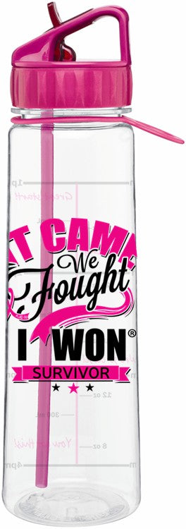 Breast Cancer Survivor Water Bottle It Came We Fought I Won Pink Ribbon
