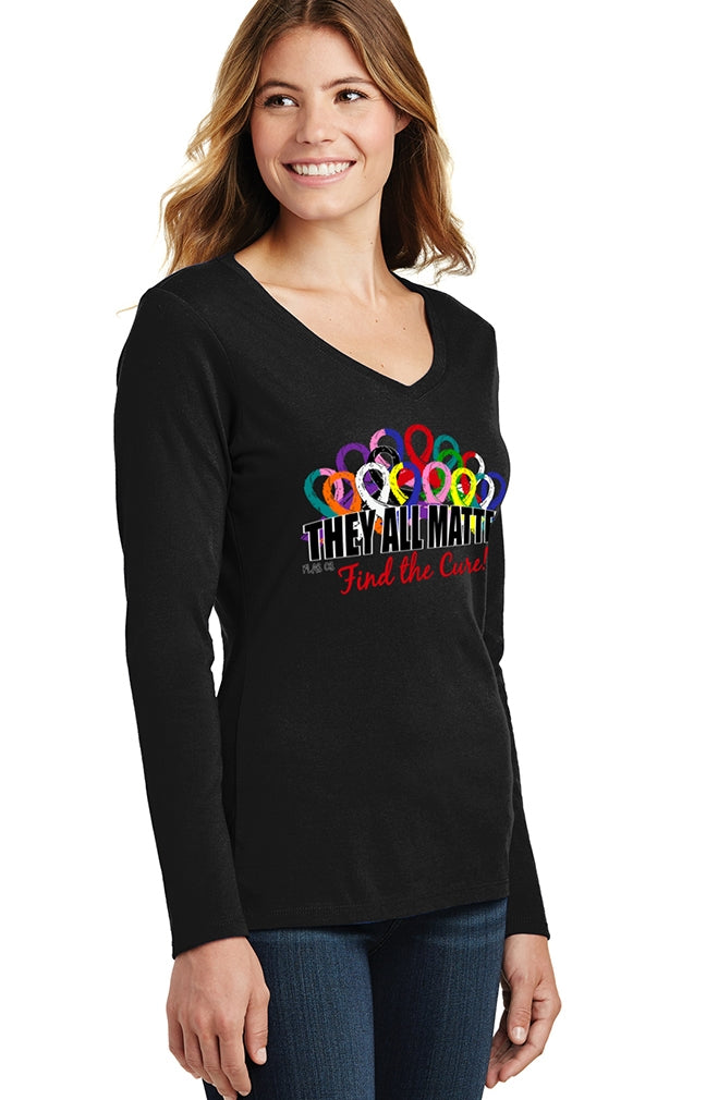 "They All Matter" Ladies' Long-Sleeved V-Neck T-Shirt