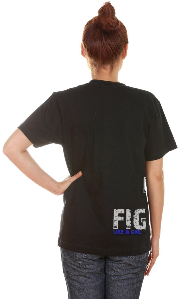 Fight Like a Girl Side Wrap v1 Unisex T-Shirt - Black w/ Blue