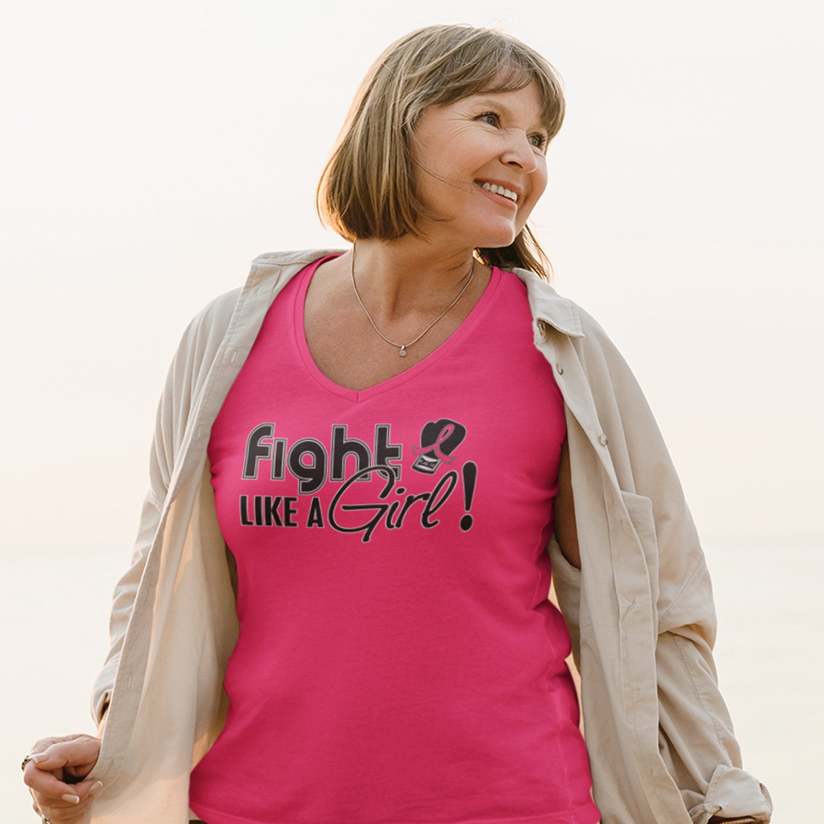 Fight Like a Girl Signature Women's V-Neck T-Shirt - Hot Pink