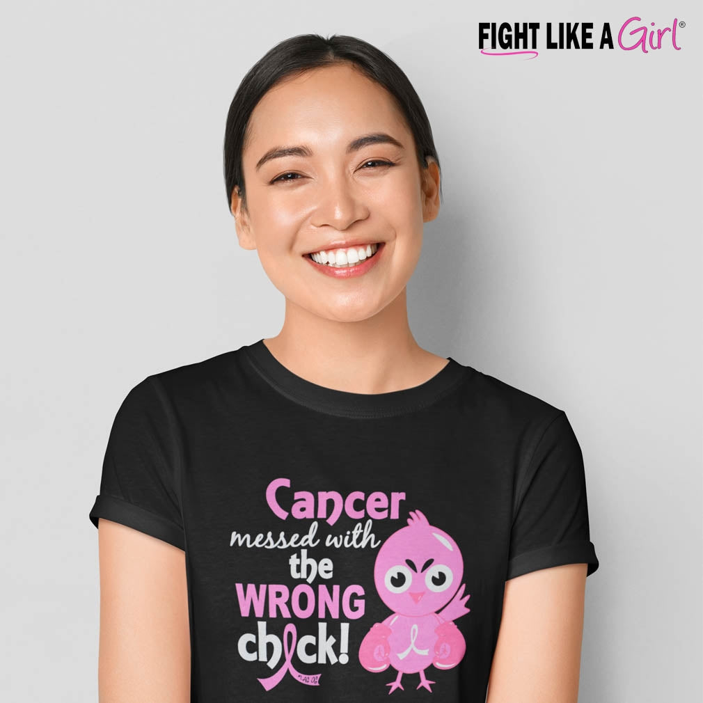 "Messed with the Wrong Chick" Ladies T-Shirt - Black w/ Pink