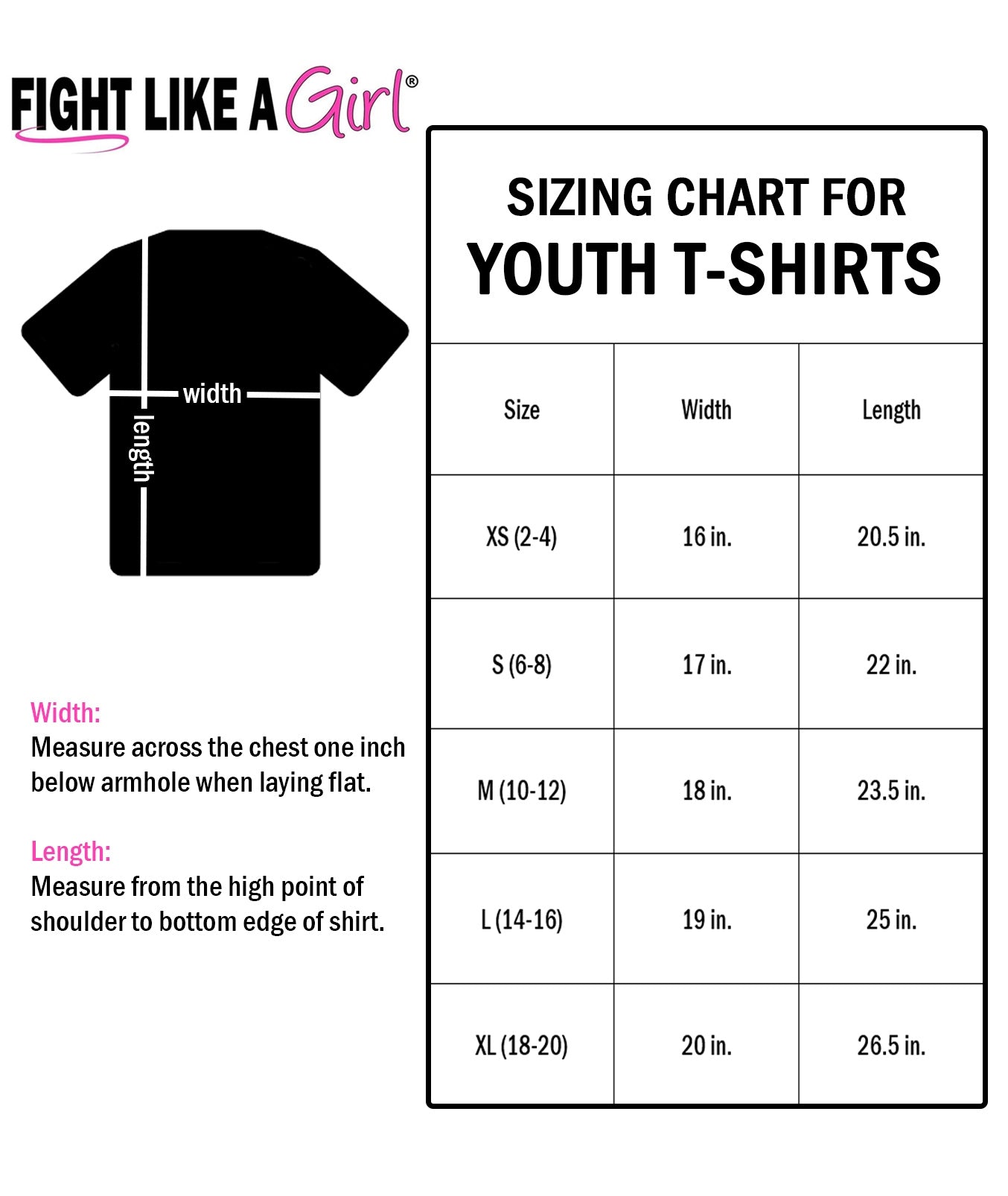 Youth T-Shirts Size Chart